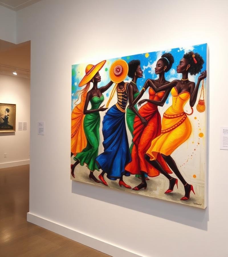 Vibrant African painting on gallery wall