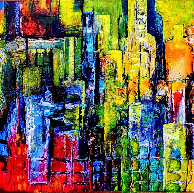 Vibrant African painting on gallery wall